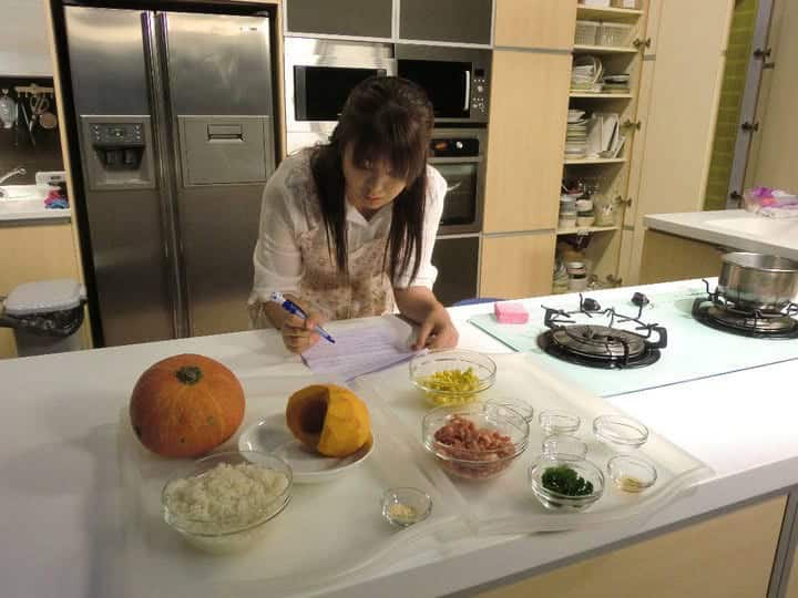 Bonnie is preparing recipes for cooking demo shooting