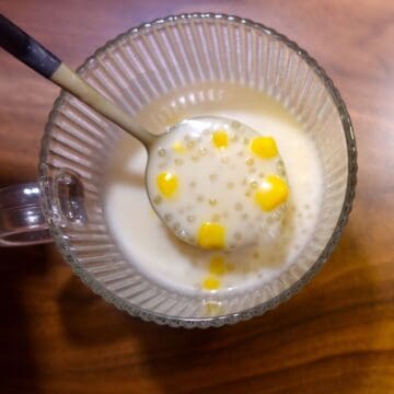Coconut & Tapioca Sweet dessert in a glass with spoon