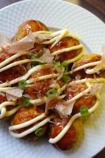 Takoyaki on a white plate